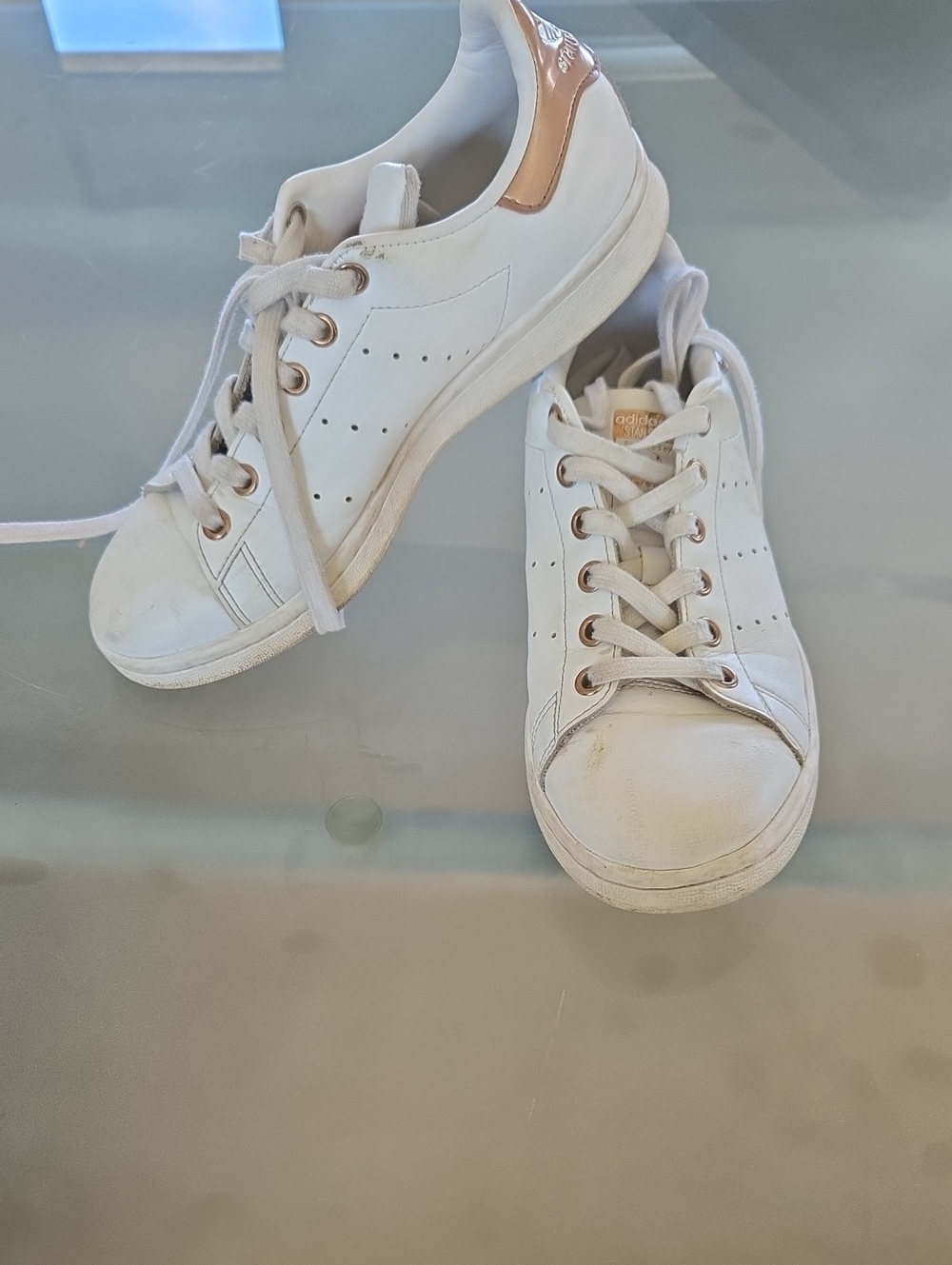 adidas White Sneakers with Rose Gold Heel Accent
